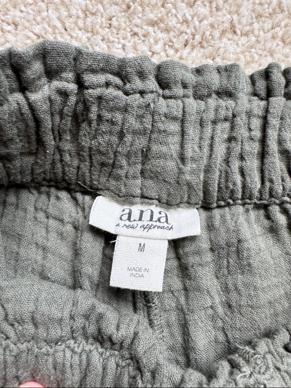 a.n.a Olive Green Wide-Leg Cotton Gauze Pants - Picture 2 of 7